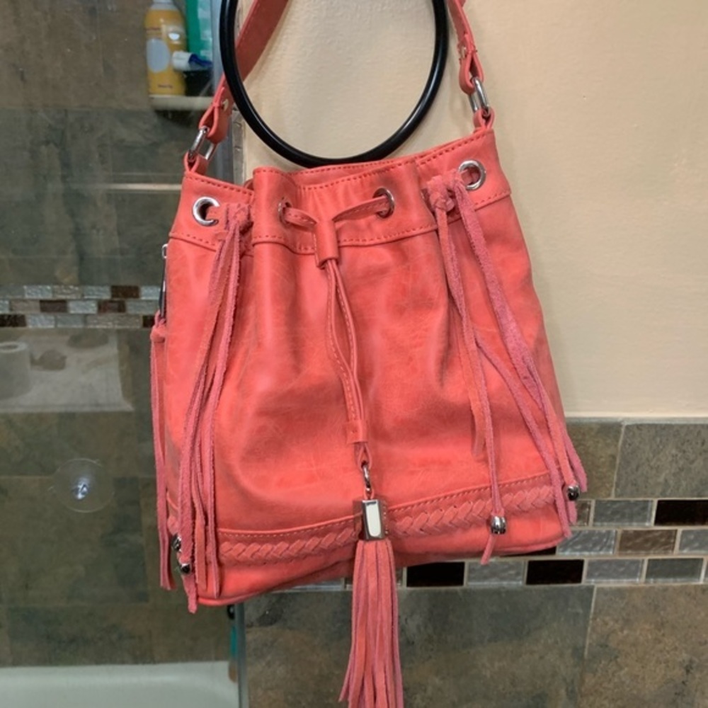 Soft suede drawstring bucket bag